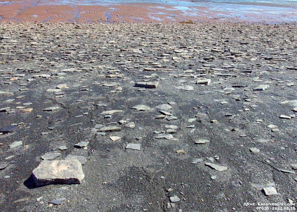 67035RoCrLe - Walking on the shale and slate on Blue Beach at low tide, Hantsport, NS